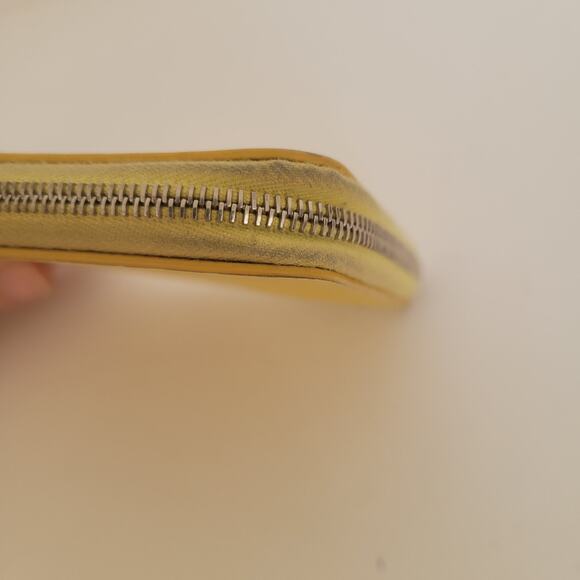 Celine Key Coin Ring Card Case Wallet Yellow Zip Medium Leather Logo Pouch Auth - Picture 9 of 11